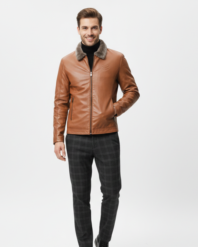 Jarlo Chaqueta de Cuero para Hombre – Corte Clásico, Aislamiento Térmico y Protección Contra el Viento