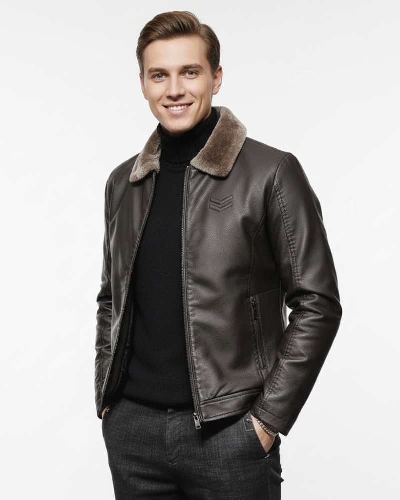 Jarlo Chaqueta de Cuero para Hombre – Corte Clásico, Aislamiento Térmico y Protección Contra el Viento