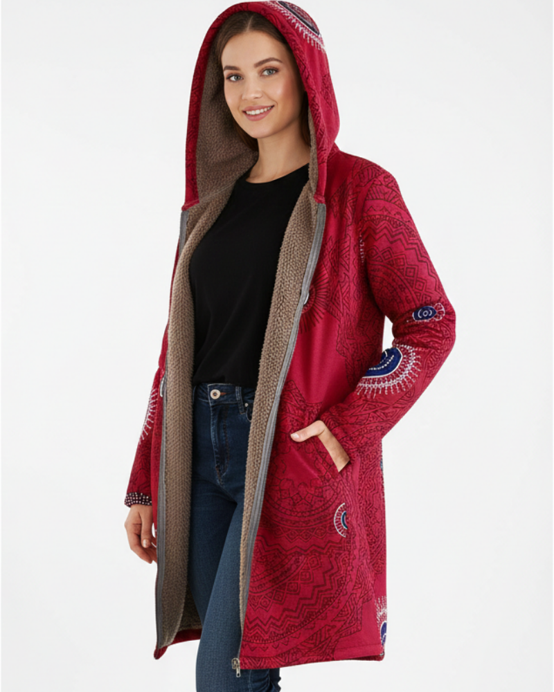 Naomi Parka Varm Bohemsk Dame – Sherpa-foret Jakke med Hetter og Geometrisk Mønster