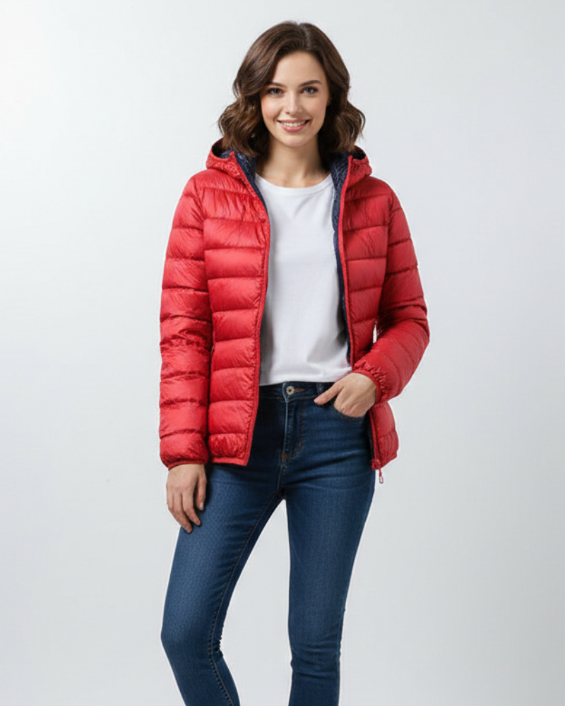 Casaco Acolchoado Leve Feminino Baylor – Capuz Integrado, Repelente de Água e Calor Compacto
