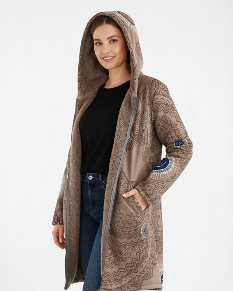 Naomi Parka Ženska Topla Boemska – Kaput obložen šerpom s kapuljačom i geometrijskim uzorkom