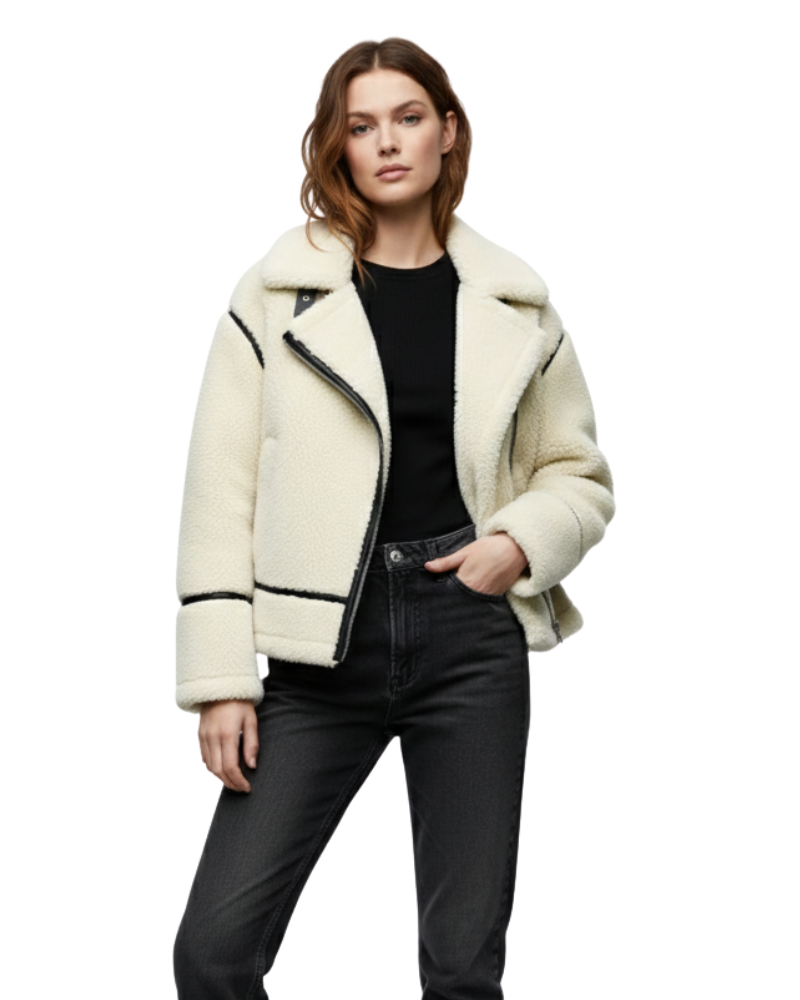 Aurora Palton Teddy pentru Femei – Jachetă Moale Bej cu Croială Lejeră și Stil Confortabil