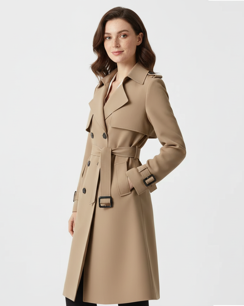 Charlie Trenchcoat Naisille – Tyylikäs Puolipitkä Kaksirivinen Takki Vyötäröleikkauksella