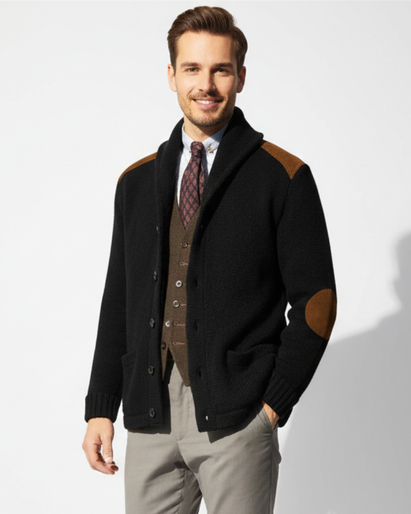 Evan Herrevest Patchwork – Moderne veste med strikkede lommer, elegant casual stil