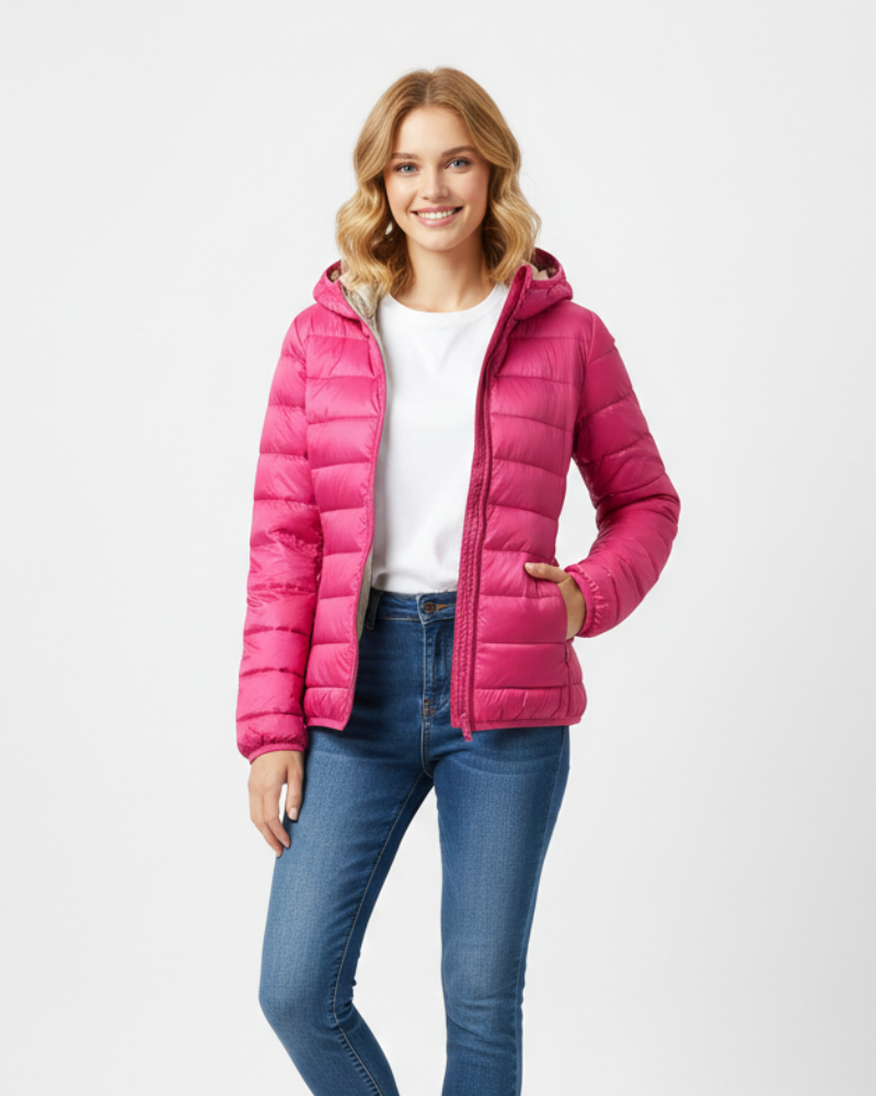 Casaco Acolchoado Leve Feminino Baylor – Capuz Integrado, Repelente de Água e Calor Compacto