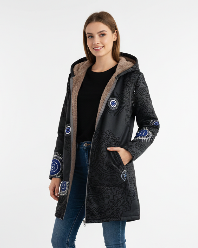 Naomi Parka Ženska Topla Boemska – Kaput obložen šerpom s kapuljačom i geometrijskim uzorkom