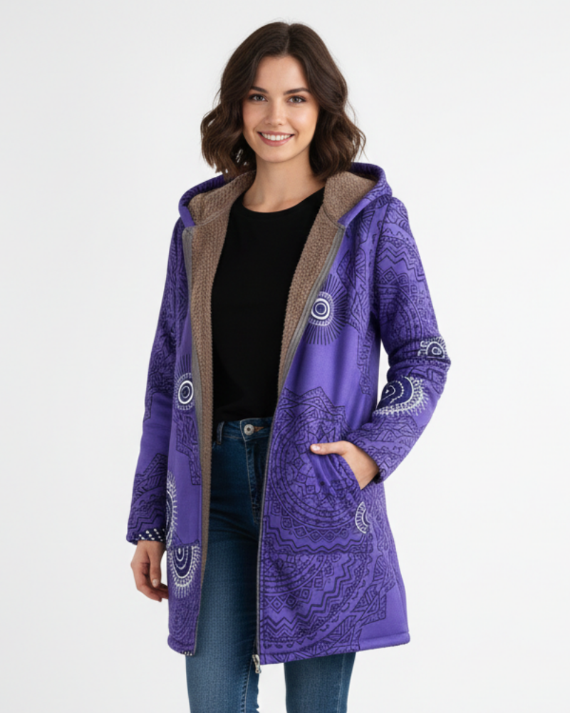 Naomi Parka Ženska Topla Boemska – Kaput obložen šerpom s kapuljačom i geometrijskim uzorkom