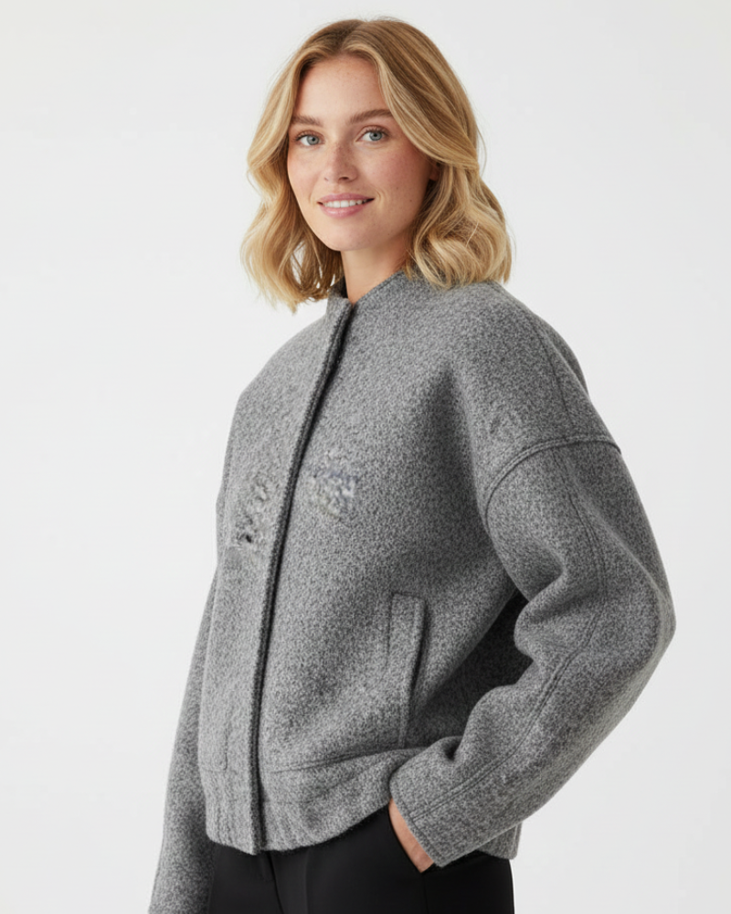 Norlyn Bombardeira Sobredimensionada Mulher – Casaco na Moda com Gola Alta, Fecho Oculto e Corte Largo