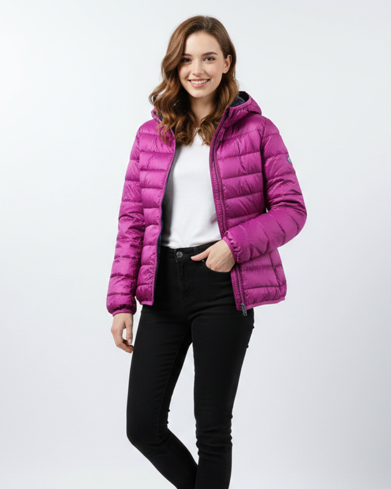 Casaco Acolchoado Leve Feminino Baylor – Capuz Integrado, Repelente de Água e Calor Compacto