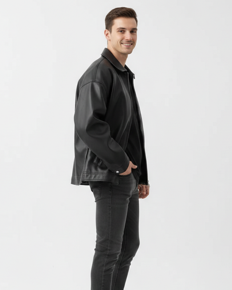 Чоловіча куртка Milan зі штучної шкіри – вільного крою з класичним коміром і застібкою-блискавкою