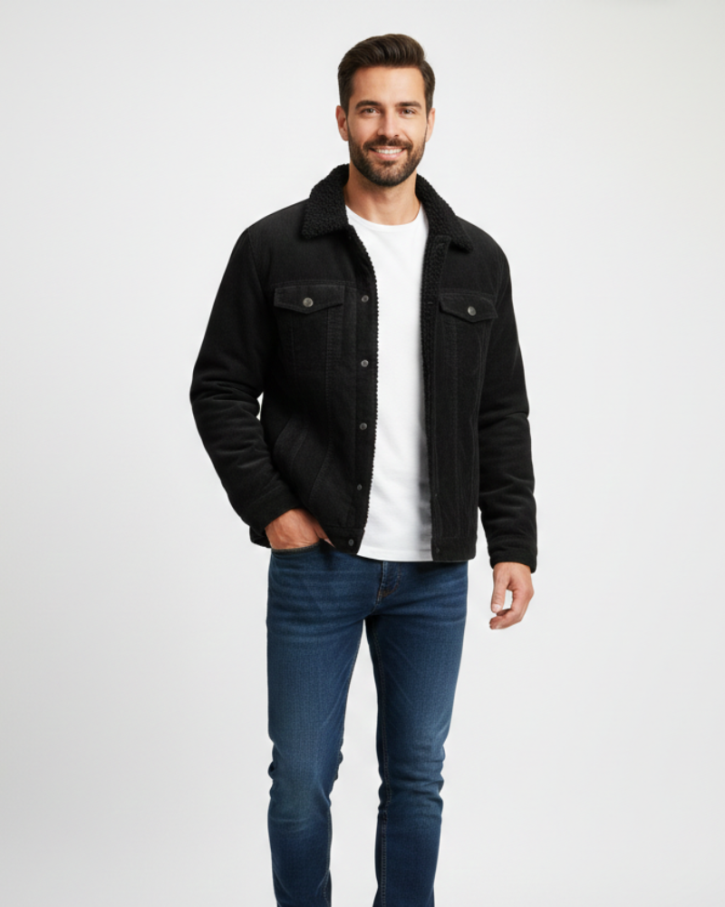 Charles Kurtka z Aksamitnego Sztruksu Męska – Kołnierz Stójka, Długie Rękawy i Zimowy Styl