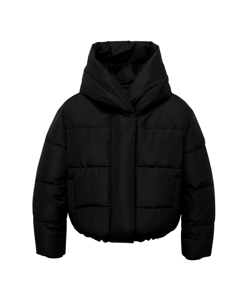 Ruffa Kurtka Pikowana Damska – Krótki Krój, Duży Kaptur i Wygodne Ciepło