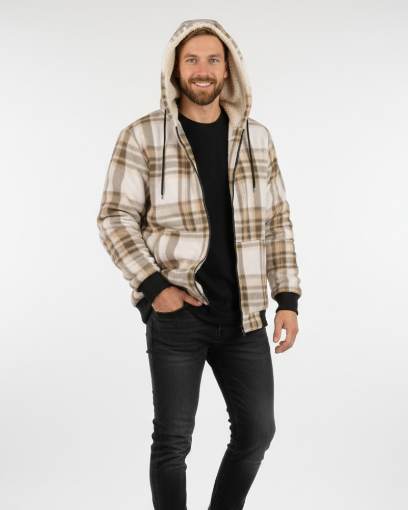 Henry férfi téli kockás kabát – elegáns meleg kabát gombos záródással