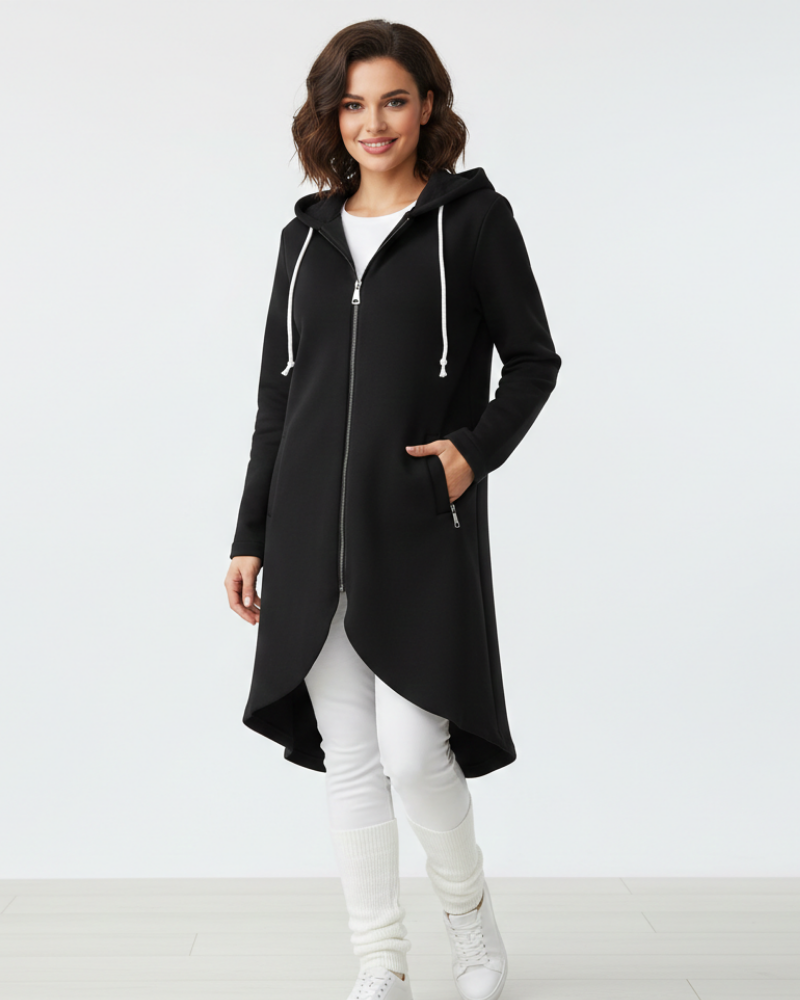 Nuvina Lang Hoodie Jakke Dame – Casual Zip Jakke med Hette & Avslappet Passform