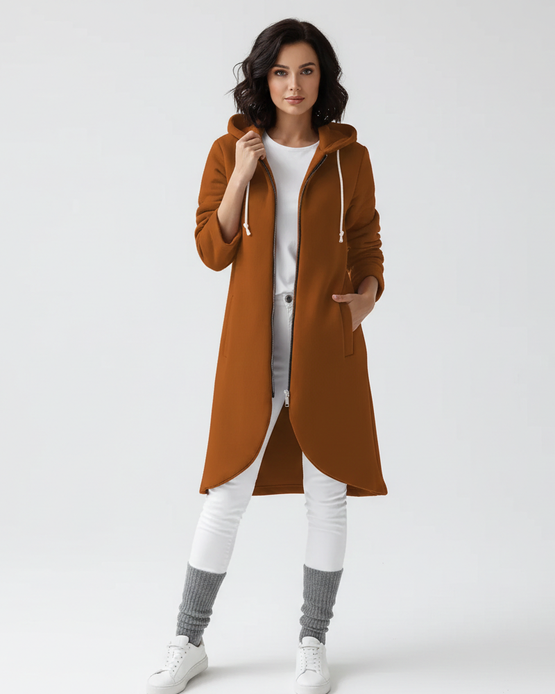 Nuvina Lang Hoodie Jakke Dame – Casual Zip Jakke med Hette & Avslappet Passform