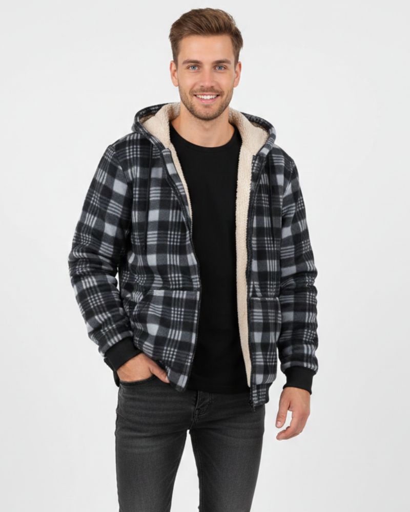 Henry férfi téli kockás kabát – elegáns meleg kabát gombos záródással