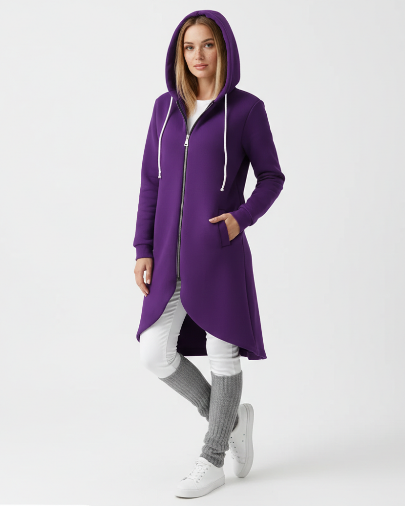 Nuvina Lang Hoodie Jakke Dame – Casual Zip Jakke med Hette & Avslappet Passform
