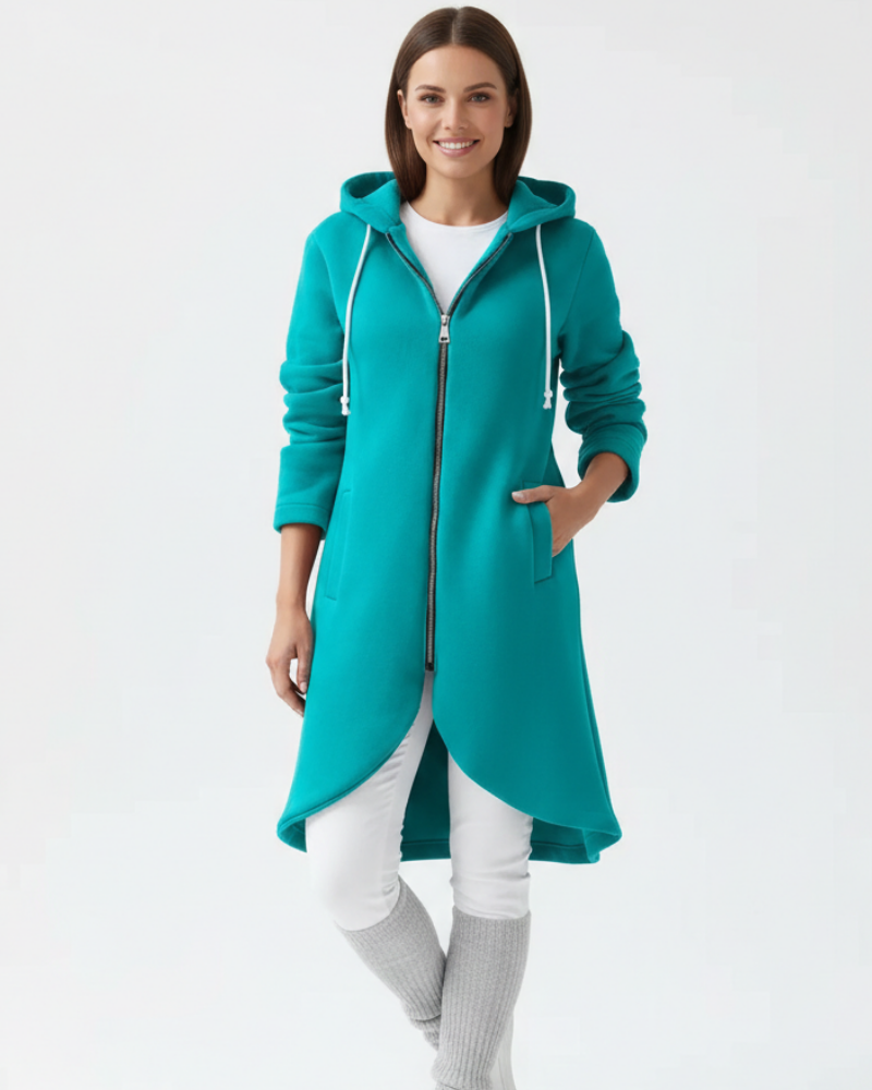 Nuvina Lang Hoodie Jakke Dame – Casual Zip Jakke med Hette & Avslappet Passform