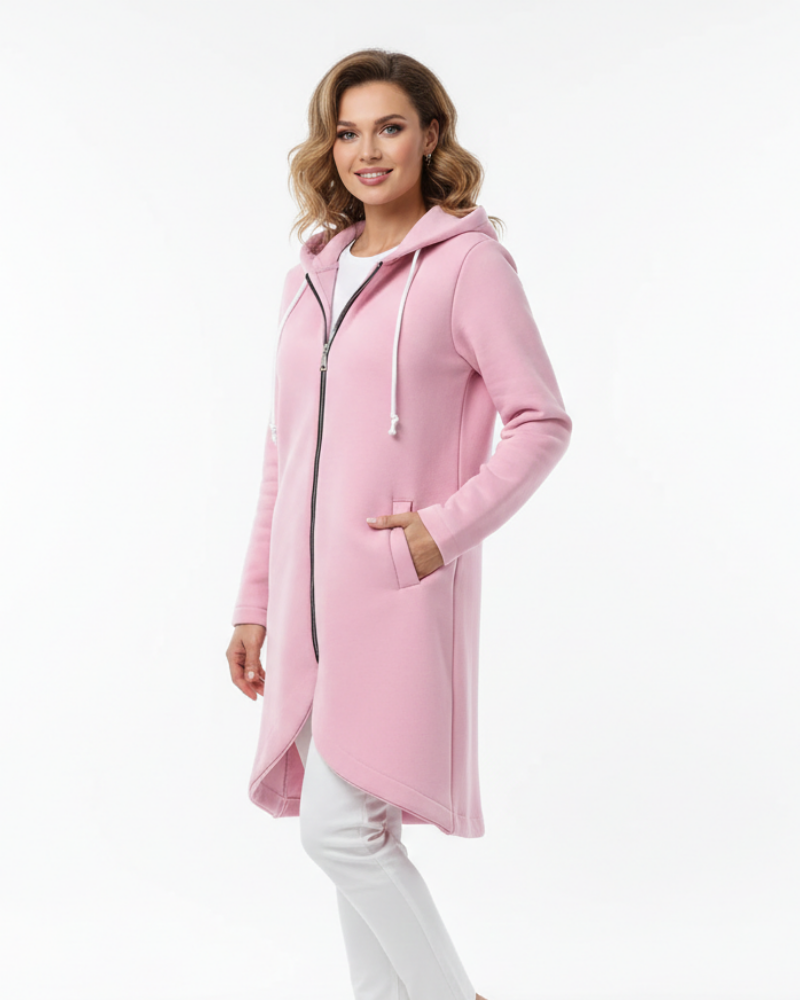 Nuvina Lang Hoodie Jakke Dame – Casual Zip Jakke med Hette & Avslappet Passform