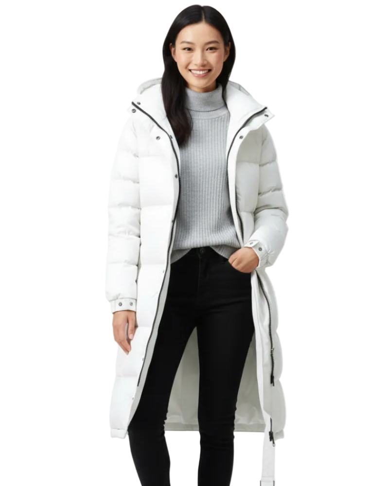 Zahra Long Manteau Hiver Femme – Veste Matelassée Chaude avec Capuche et Col Haut