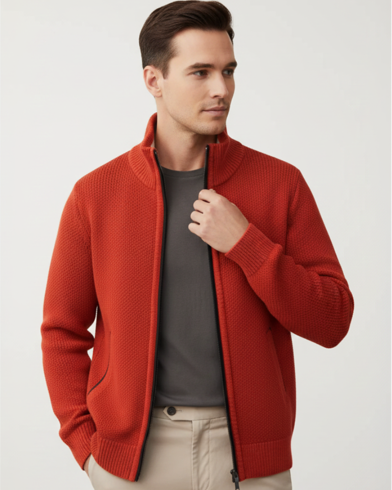 Pánska zipsová vesta Jeffrey – Hrubý pletený sveter s vysokým golierom a teplou podšívkou