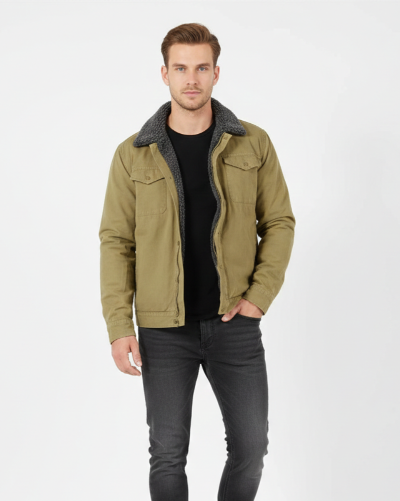 Morgan Jachetă de Iarnă pentru Bărbați – Shirtjack Căptușit cu Fleece cu Buzunare și Capse