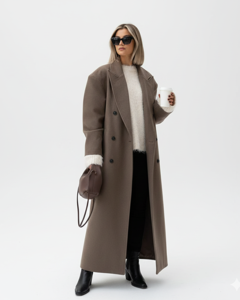 Claudia Manteau Oversize Mujer – Chaqueta Elegante de Doble Botonadura y Hombros Estructurados