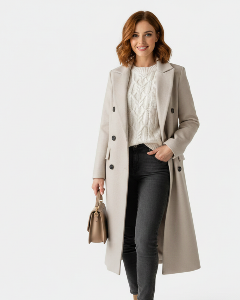 Zivory Dámsky Dlhý Kabát Elegantný – Jemný Strih so Zapínaním na Gombíky