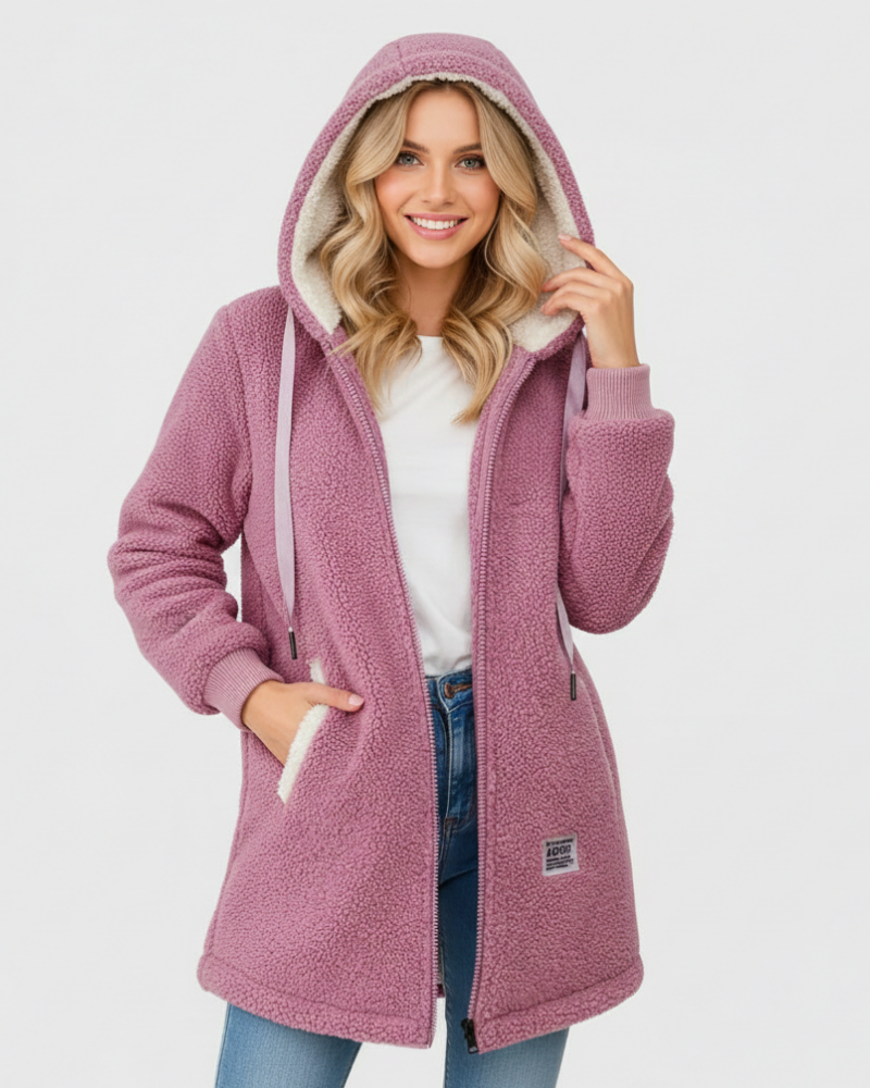 Faye Jachetă Polară pentru Femei – Fleece Moale cu Glugă, Croială Lejeră și Confort Zilnic