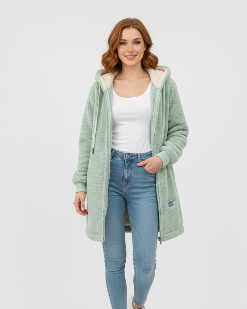 Faye Jachetă Polară pentru Femei – Fleece Moale cu Glugă, Croială Lejeră și Confort Zilnic