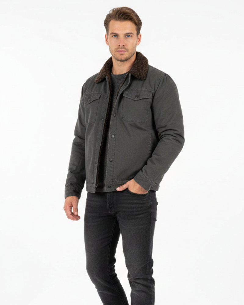 Morgan Jachetă de Iarnă pentru Bărbați – Shirtjack Căptușit cu Fleece cu Buzunare și Capse