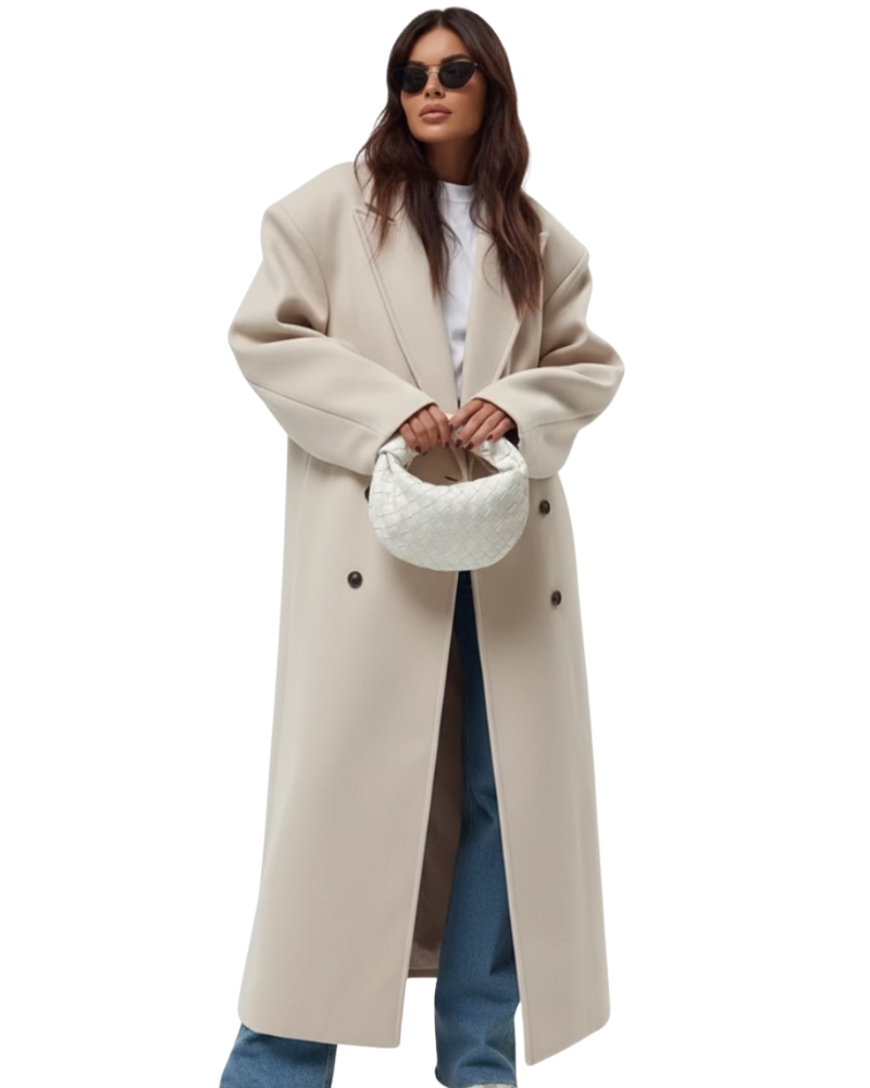 Claudia Manteau Oversize Mujer – Chaqueta Elegante de Doble Botonadura y Hombros Estructurados