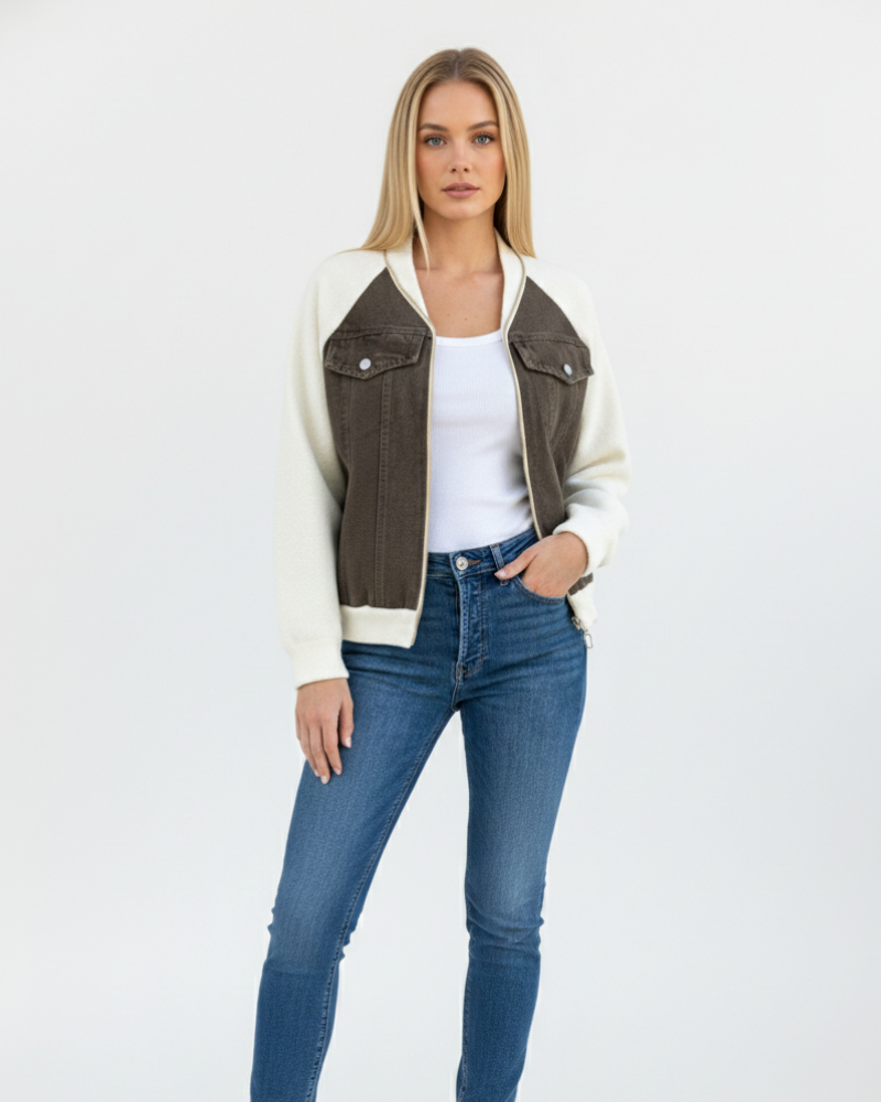 Isabella Kurtka Jesienna Damska – Lekka i Ciepła, Dekolt w Serek i Nowoczesny Zamek