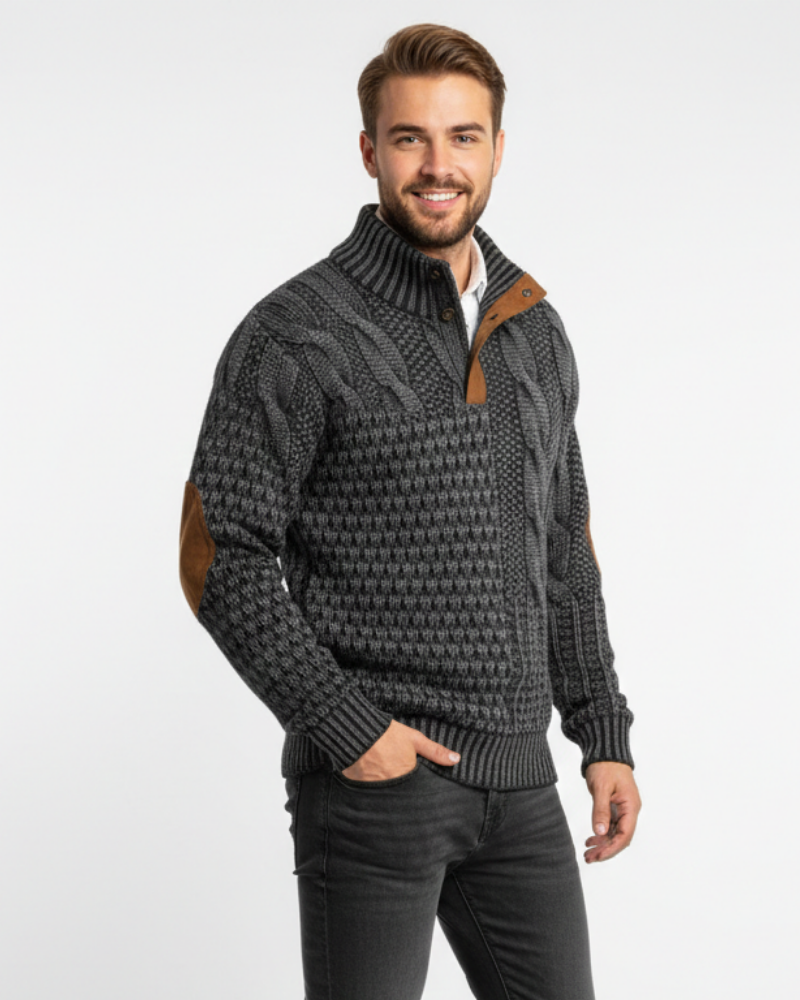 Aaron Pull Men Patchwork – High Collar with Buttons & Suede Details Regular Fit