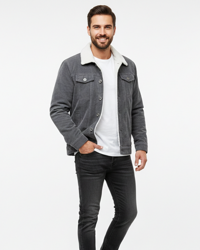 Чоловіча куртка Mason Veste Trucker – вельветова з утепленням шерпа, коміром ведмедика та класичними ґудзиками