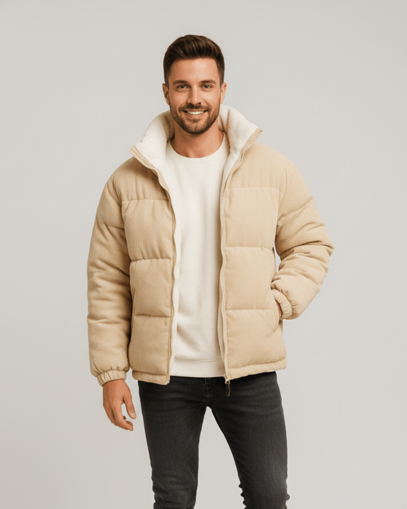 Daniel Giacca Uomo in Velluto a Coste – Giacca Foderata in Pile Caldo con Zip e Collo Alto