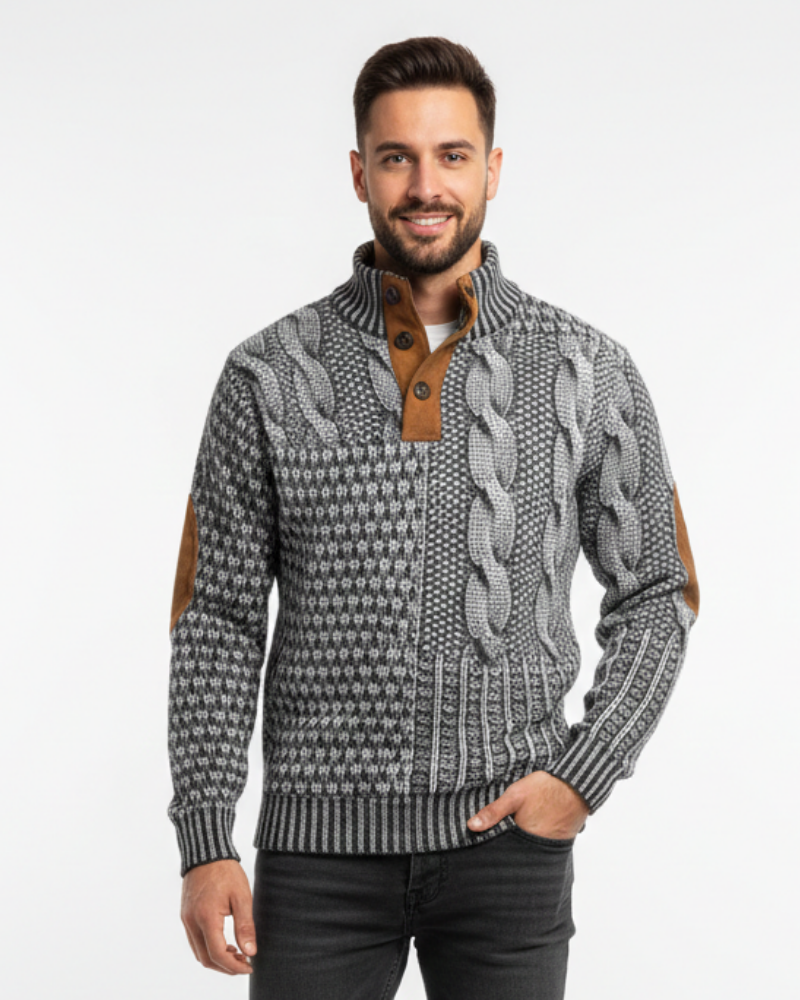 Aaron Pull Men Patchwork – High Collar with Buttons & Suede Details Regular Fit