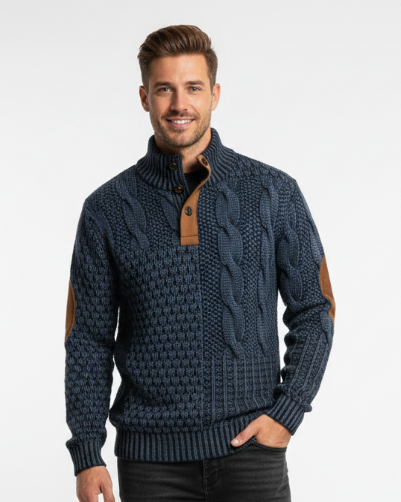 Aaron Pull Men Patchwork – High Collar with Buttons & Suede Details Regular Fit