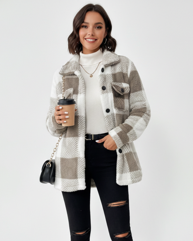 Ariana naisten talvitakki – lämmin ja rento ruudullinen pehmeä takki