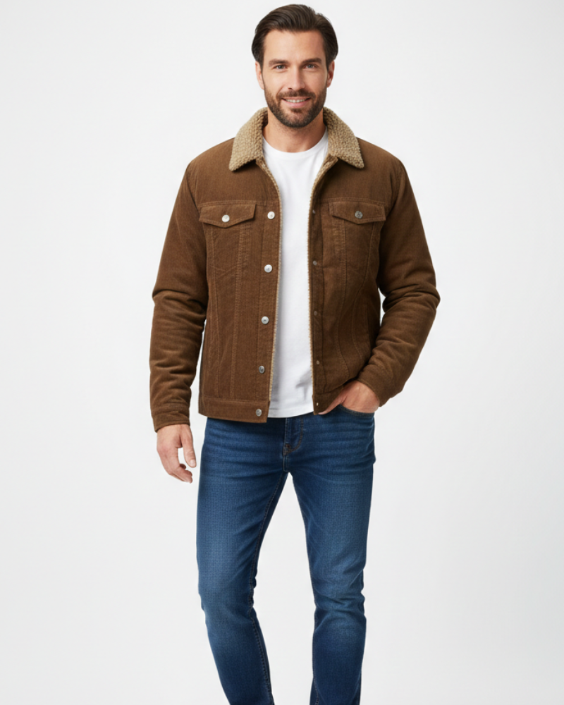 Charles jakke i kordfløyel for menn – Mandarin-krage, lange ermer og vinterstil