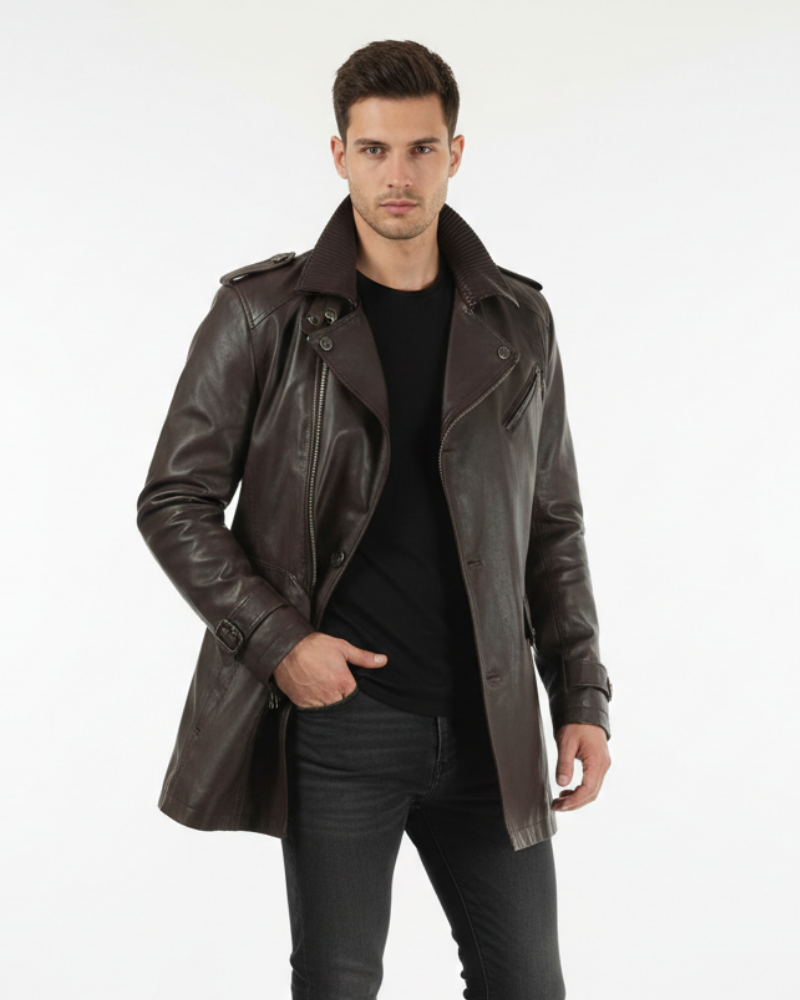 Zayko Muški Dugi Kožni Kaput – Udoban Kroja i Uglađeni Stil za Zimu