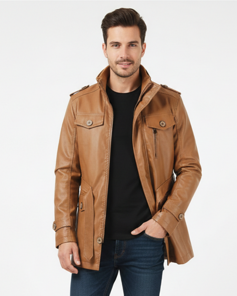 Zayko Muški Dugi Kožni Kaput – Udoban Kroja i Uglađeni Stil za Zimu