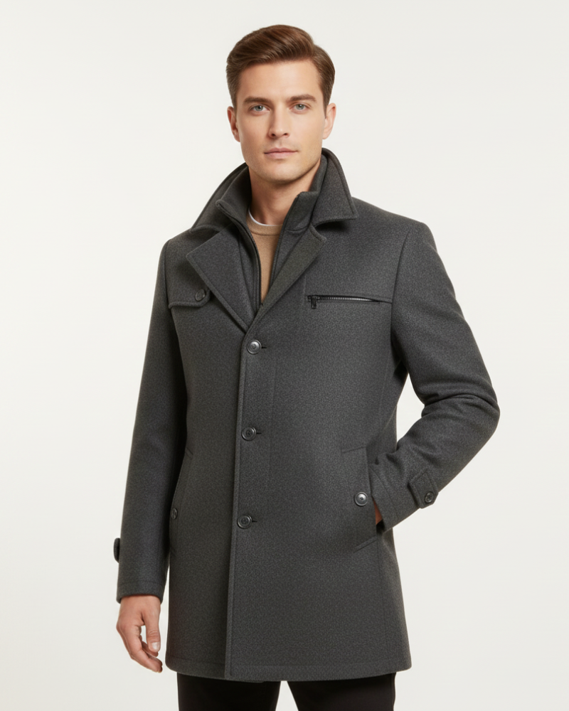 Edwin Palton Bărbați – Pardesiu Slim Fit cu Dublu Rând de Nasturi și Guler Clasic