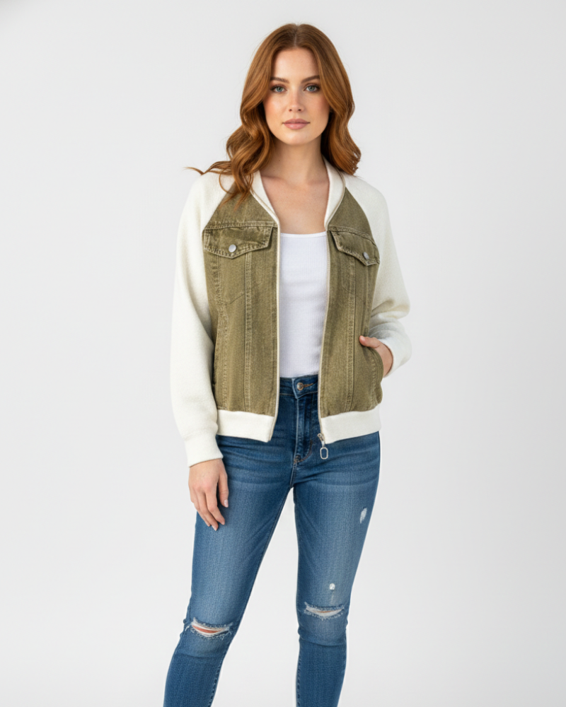 Isabella Kurtka Jesienna Damska – Lekka i Ciepła, Dekolt w Serek i Nowoczesny Zamek