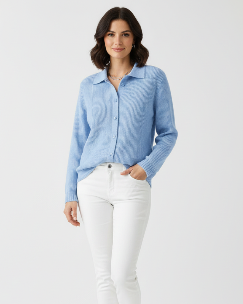 Angela női testhezálló kardigán – elegáns inggallér pamut rugalmas anyagból, átmeneti időszakra