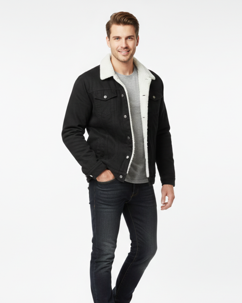 Cannon Veste en Jean Homme Doublée Polaire – Denim Bleu Foncé, Col Doublé & Chaleur Hiver