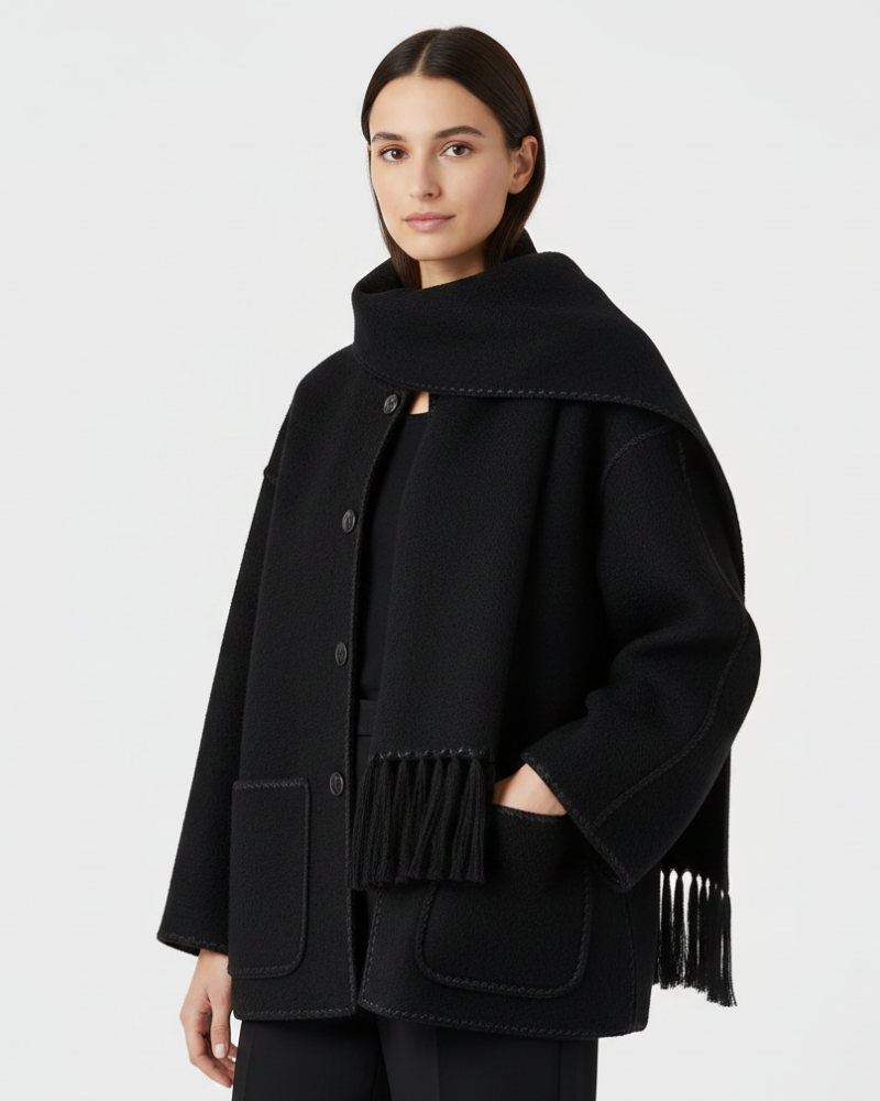 Γυναικείο Παλτό Georgie με Ενσωματωμένο Κασκόλ – Κομψό Σακάκι με Πτυχωτό Σχέδιο από Ζεστό Υλικό