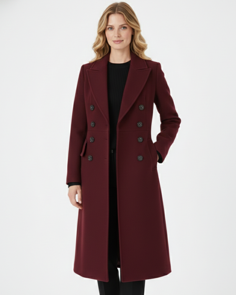 Vian Manteau Long Femme – Manteau en Laine à Revers Élégant & Double Boutonnage