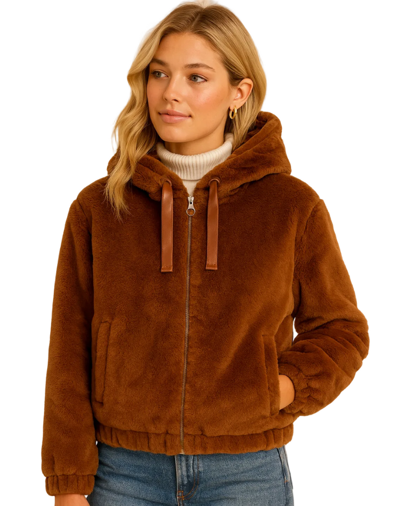 Emmaru Kurtka Teddy Damska z Kapturem – Ciepły Polarowy Płaszcz Komfortowy Krój i Modny Wygląd