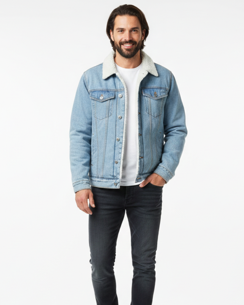 Cannon Veste en Jean Homme Doublée Polaire – Denim Bleu Foncé, Col Doublé & Chaleur Hiver